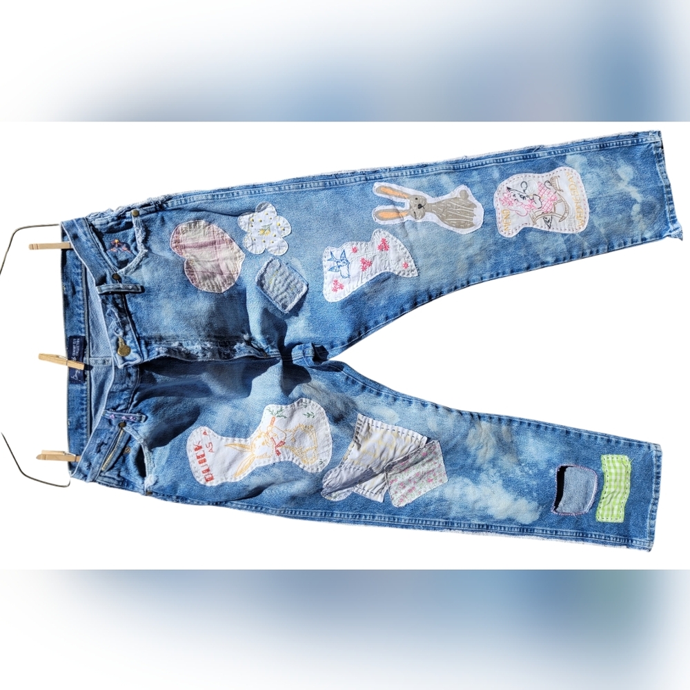 Upcycled handmade by me applique wrangler jeans - me and all my friends